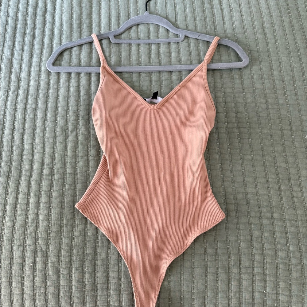 Lulu's Tan Bodysuit V-Neck Top